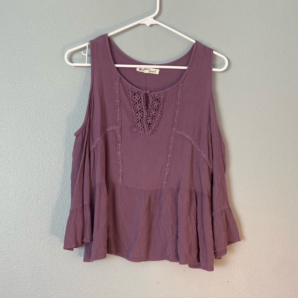 Wallflower Asymmetrical Purple Flutter Sleeve Blouse - Picture 1 of 6